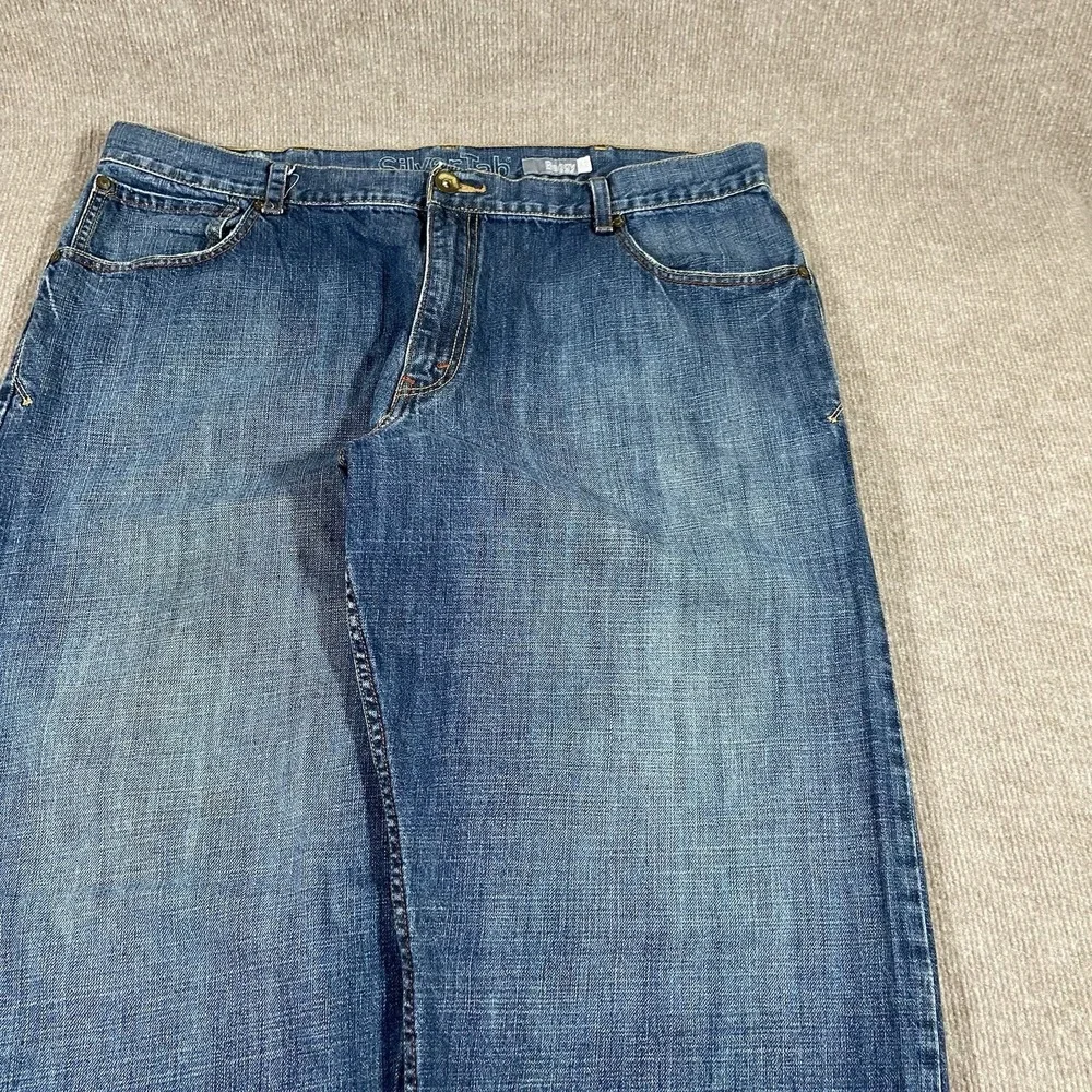 Levis Silvertab Jeans Mens 41x30 Baggy Fit Dark Wash Blue Denim Faded Skater Y2K